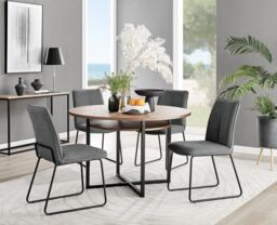 FurnitureboxUK Adley Brown Wood Storage Dining Table & 4 Halleyy Chairs in Dark Grey - thumbnail 1