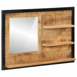 Berkfield Home Mirror with Shelves 80x8x55 cm Glass & Solid Wood Mango in Brown - Size: 80 x 8 x 55 cm - thumbnail 2