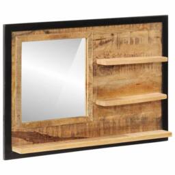 Berkfield Home Mirror with Shelves 80x8x55 cm Glass & Solid Wood Mango in Brown - Size: 80 x 8 x 55 cm - thumbnail 9