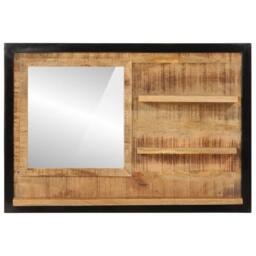 Berkfield Home Mirror with Shelves 80x8x55 cm Glass & Solid Wood Mango in Brown - Size: 80 x 8 x 55 cm - thumbnail 3