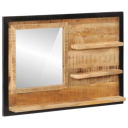 Berkfield Home Mirror with Shelves 80x8x55 cm Glass & Solid Wood Mango in Brown - Size: 80 x 8 x 55 cm - thumbnail 8