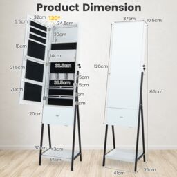 Costway Jewelry Cabinet Armoire w/ Full-Length Frameless Mirror & Built-in Makeup Mirror in White - thumbnail 2