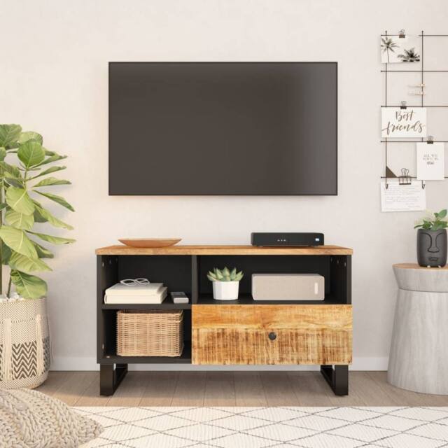 Berkfield Home TV Cabinet 80x33x46 cm Solid Wood Mango&Engineered Wood in Brown - Size: 80 x 33 x 46 cm - image 1