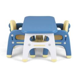 Costway 3Pcs Kids Table &Chair Set Activity Writing Table Set W/Storage Shelf in Blue - thumbnail 6
