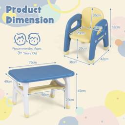 Costway 3Pcs Kids Table &Chair Set Activity Writing Table Set W/Storage Shelf in Blue - thumbnail 2