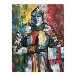 "Artery8 Templar Knight Medieval Armor Sword Painting Wall Art Print - Size: W18"" x H24""" - thumbnail 1