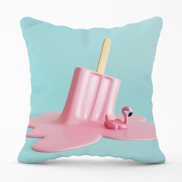 Warren Reed - Designer Flamingo Ice Cream Outdoor Cushion in Pink - Size: 45 cm x 45 cm - image 1
