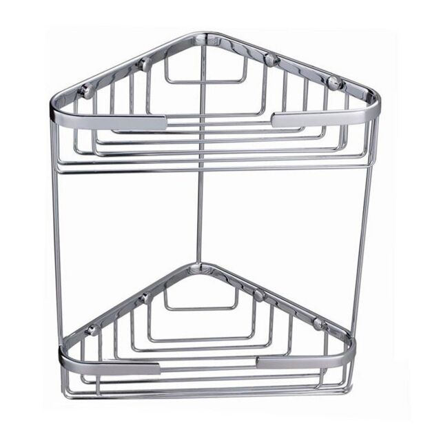 Nes Home Brass 2 Tier Corner Caddies Storage Basket Chrome in Silver - image 1