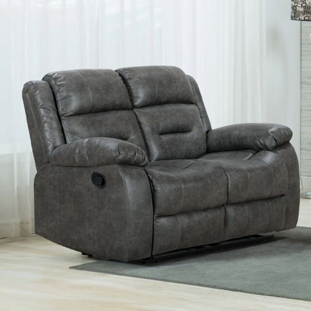 Furnishings For Less UK Monty Grey Fabric Manual Reclining 2 Seater Sofa - image 1