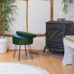 Harbour Housewares Round Velvet Storage Footstool - H45 x D36cm - Black Legs in Green - thumbnail 2