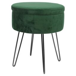 Harbour Housewares Round Velvet Storage Footstool - H45 x D36cm - Black Legs in Green - thumbnail 1