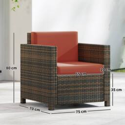OUTSUNNY Rattan Garden Armchair, Cushioned Single Rattan Chair, Brown/Orange in Orange - thumbnail 3