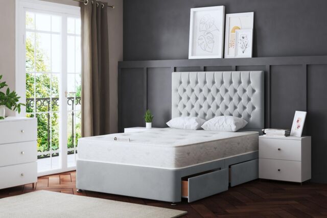 DS Living Seraphine Silver 2 Draw Divan Bed with Headboard - Size: Double - image 1