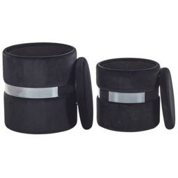 Wyld and Coco Velvet Pouffes Set of 2 Black with Metallic Band - thumbnail 3