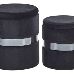 Wyld and Coco Velvet Pouffes Set of 2 Black with Metallic Band - thumbnail 2