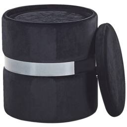 Wyld and Coco Velvet Pouffes Set of 2 Black with Metallic Band - thumbnail 5