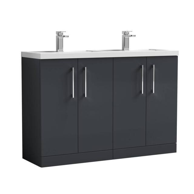 Balterley Level 1200mm Floor Standing 4 Door Unit, 2 Basin & Handles - Dark Grey - image 1