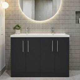 Balterley Level 1200mm Floor Standing 4 Door Unit, 2 Basin & Handles - Dark Grey - thumbnail 3