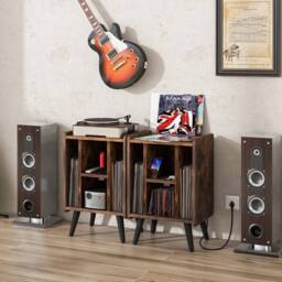 Costway Record Player Stand Vinyl Record Storage Side Table w/ Power Outlet in Brown - thumbnail 4