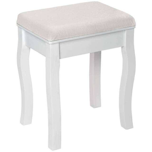 tectake Dressing Table Stool - Padded, With Solid Wood Legs, Rose Pattern in Off-White - image 1