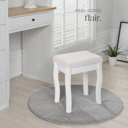 tectake Dressing Table Stool - Padded, With Solid Wood Legs, Rose Pattern in Off-White - thumbnail 7