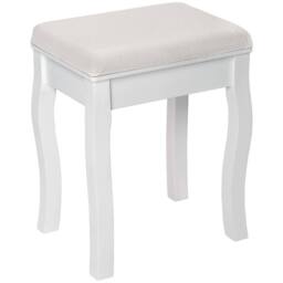 tectake Dressing Table Stool - Padded, With Solid Wood Legs, Rose Pattern in Off-White - thumbnail 1