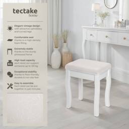 tectake Dressing Table Stool - Padded, With Solid Wood Legs, Rose Pattern in Off-White - thumbnail 2