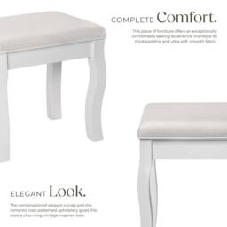 tectake Dressing Table Stool - Padded, With Solid Wood Legs, Rose Pattern in Off-White - thumbnail 3