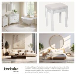 tectake Dressing Table Stool - Padded, With Solid Wood Legs, Rose Pattern in Off-White - thumbnail 5