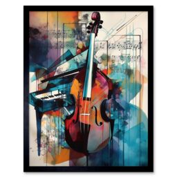 "Artery8 Wall Art Print Violin & Piano Classical Music Note Melody Concerto Abstract Modern Watercolour Painting Art Framed - Size: W12"" x H16""" - thumbnail 1