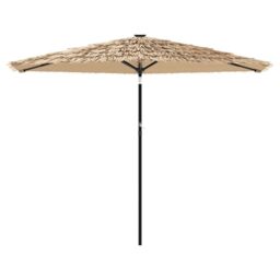 Berkfield Home Garden Parasol with LEDs & Steel Pole Brown 288x288x225 cm - Size: 288 x 288 x 225 cm - thumbnail 4