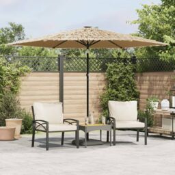 Berkfield Home Garden Parasol with LEDs & Steel Pole Brown 288x288x225 cm - Size: 288 x 288 x 225 cm - thumbnail 1