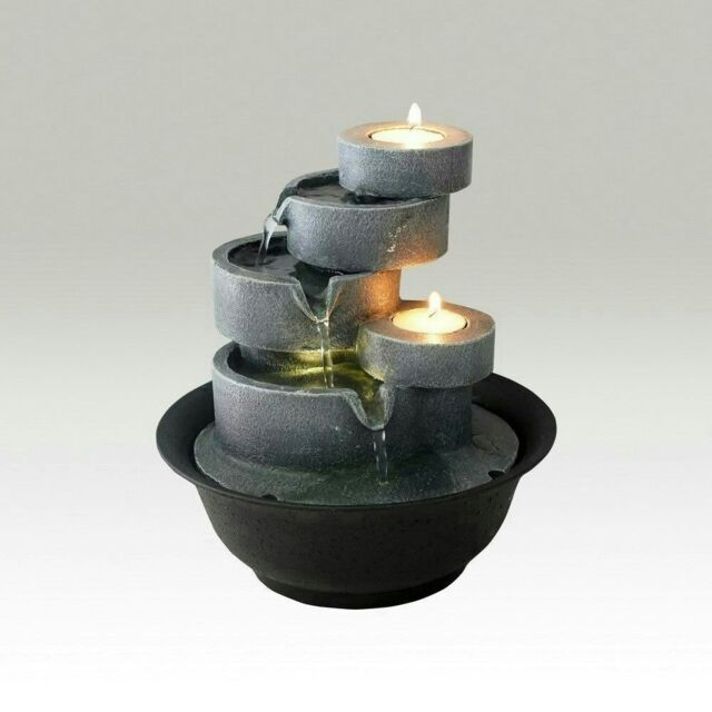 Primrose Tabletop Cascading Pots Design Garden Water Feature with LED Lights 19cm in Brown - image 1