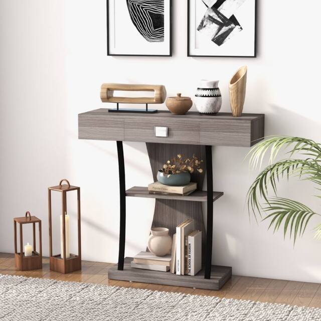 CASART Modern Console Table Behind Couch Table w/ Drawer Foyer Entryway Table in Grey - image 1