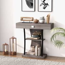 CASART Modern Console Table Behind Couch Table w/ Drawer Foyer Entryway Table in Grey