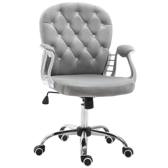 FORGEVIO Office Chair Velour Diamond Tufted Padded Ergonomic Grey - image 1