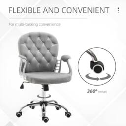 FORGEVIO Office Chair Velour Diamond Tufted Padded Ergonomic Grey - thumbnail 4