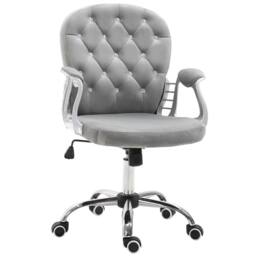 FORGEVIO Office Chair Velour Diamond Tufted Padded Ergonomic Grey