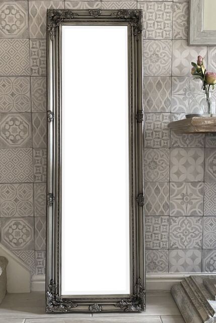 Downton Interiors Antique Silver Tall Ornate Dressing Wall Mirror with Bevelled Glass 142cm - image 1