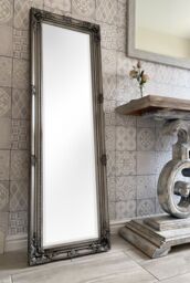 Downton Interiors Antique Silver Tall Ornate Dressing Wall Mirror with Bevelled Glass 142cm - thumbnail 3