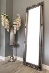 Downton Interiors Antique Silver Tall Ornate Dressing Wall Mirror with Bevelled Glass 142cm - thumbnail 2