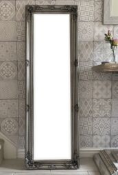 Downton Interiors Antique Silver Tall Ornate Dressing Wall Mirror with Bevelled Glass 142cm - thumbnail 1