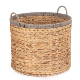 Red Hamper Water Hyacinth Round Water Hyacinth Basket With Grey Rope Border in Brown - Size: Large - thumbnail 1