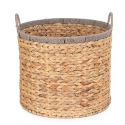 Red Hamper Water Hyacinth Round Water Hyacinth Basket With Grey Rope Border in Brown - Size: Large - thumbnail 3