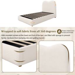 Matteo Beige Bouclé Single Upholstered Bed - 3ft Children's Hydraulic Storage - thumbnail 6