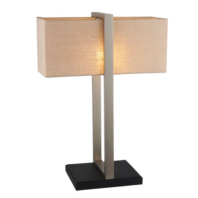 Loops Satin Nickel Framed Table Lamp Light & Rectangular Linen Shade - Matt Black Base in Metallics - image 1