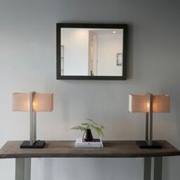 Loops Satin Nickel Framed Table Lamp Light & Rectangular Linen Shade - Matt Black Base in Metallics - thumbnail 5