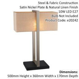 Loops Satin Nickel Framed Table Lamp Light & Rectangular Linen Shade - Matt Black Base in Metallics - thumbnail 2
