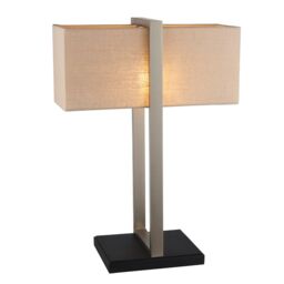 Loops Satin Nickel Framed Table Lamp Light & Rectangular Linen Shade - Matt Black Base in Metallics