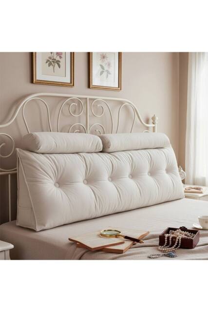 Living and Home Wedge Headboard Pillow with Removable Cover and 2 Bolster Pillows in Beige - image 1